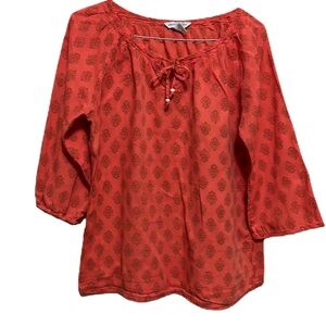 Women’s NOMADIC TRADERS, Tie Front, 3/4 Sleeves Top, Red-Orange/Brown, Size L